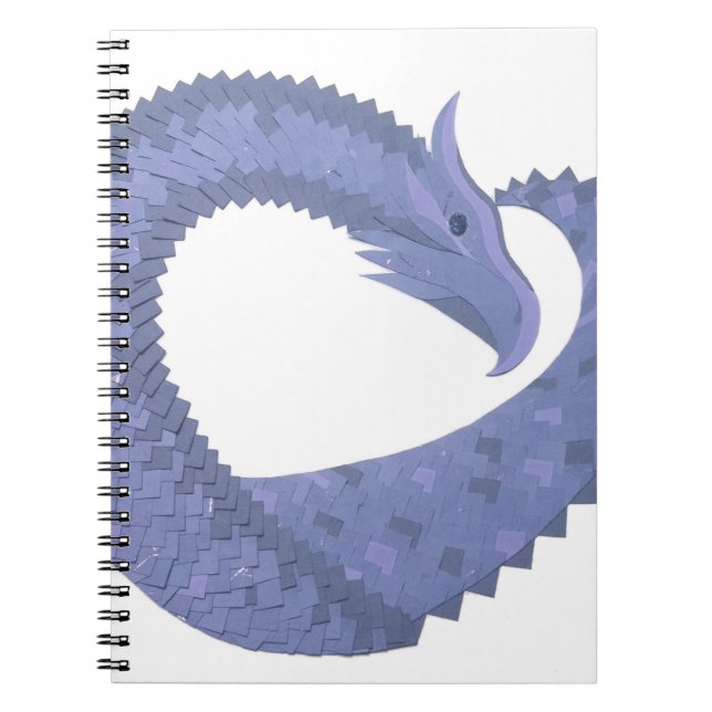 Blue-grey heart dragon on white notebook (Front)