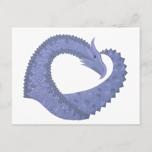 Blue-grey heart dragon on white postcard