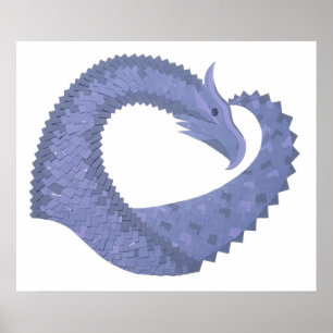 Blue-grey heart dragon on white poster