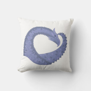 Blue-grey heart dragon on white throw pillow