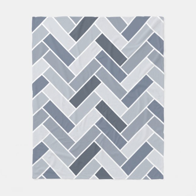 Blue Grey Herringbone Pattern Tile Fleece Blanket (Front)