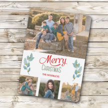 Blue Grey Holly Sprig Photo Template Christmas