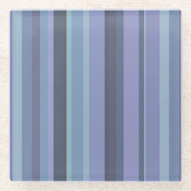 Blue-grey horizontal stripes glass coaster (Front)