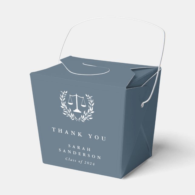 Blue-Grey Law Scales+Laurel Wreath Graduation Favor Box (Front Side)
