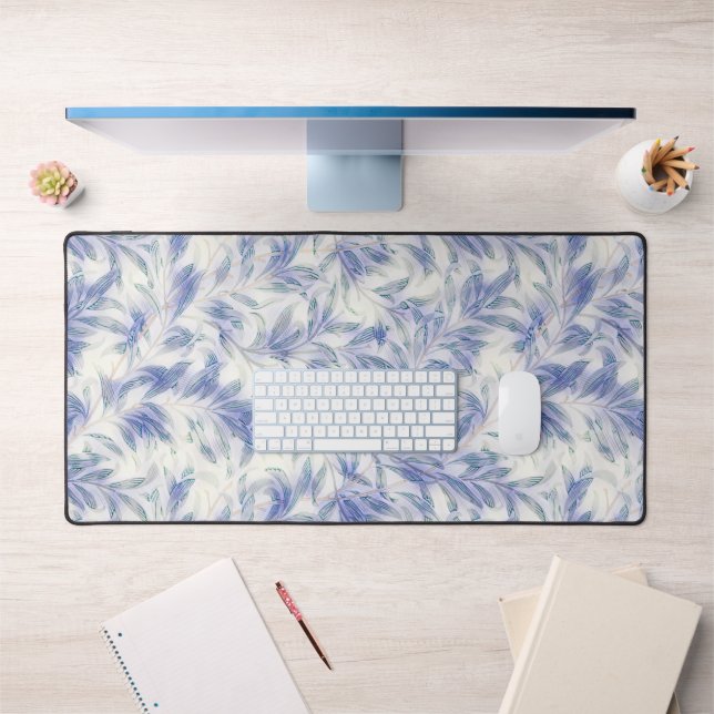 Blue Grey Leaf Pop Art Pattern Desk Mat Pad (Office 1)