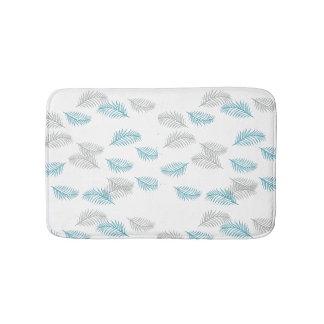 Blue & Grey Leaves Pattern  Bath Mat (Front)