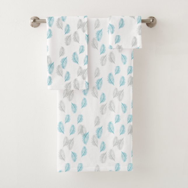Blue & Grey Leaves Pattern  Bath Towel Set (Insitu)