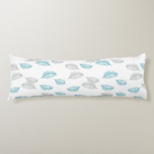 Blue & Grey Leaves Pattern  Body Pillow (Front)