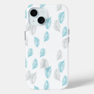 Blue & Grey Leaves Pattern iPhone 15 Case
