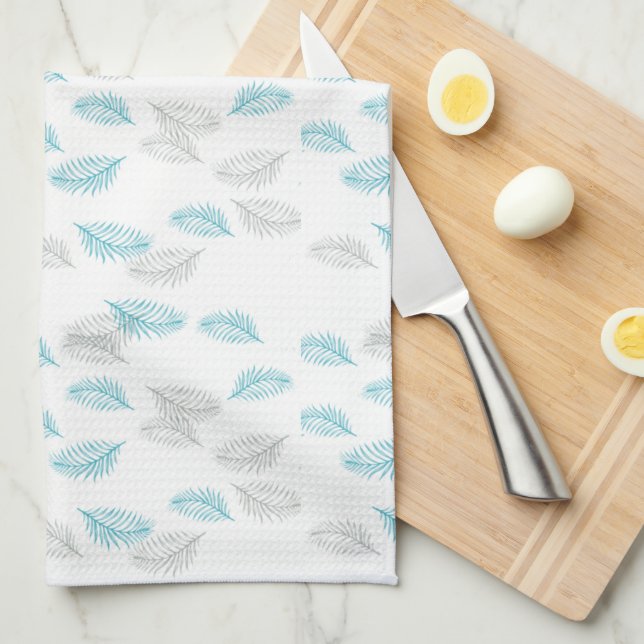 Blue & Grey Leaves Pattern Kitchen Towel (Quarter Fold)