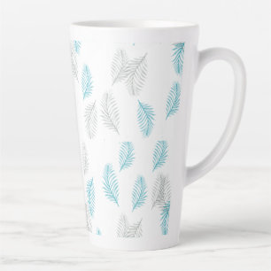 Blue & Grey Leaves Pattern Latte Mug