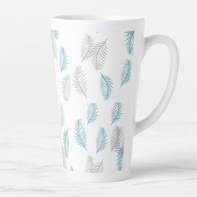 Blue & Grey Leaves Pattern  Latte Mug (Right)