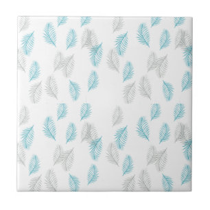 Blue & Grey Leaves Pattern  Tile