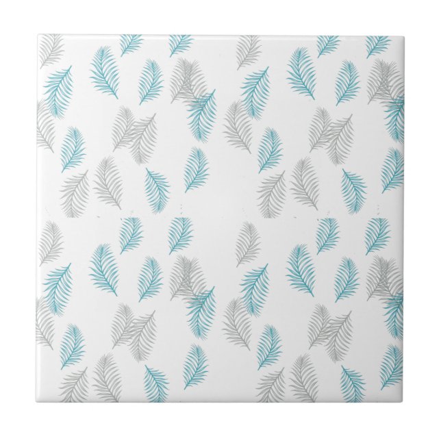 Blue & Grey Leaves Pattern  Tile (Front)
