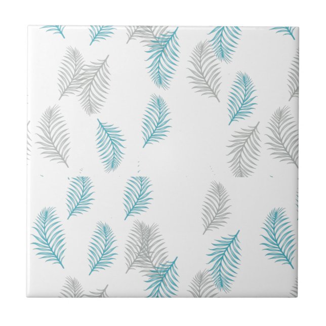 Blue & Grey Leaves Pattern  Tile (Front)