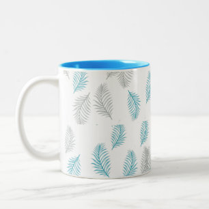 Blue & Grey Leaves Pattern Two-Tone Coffee Mug