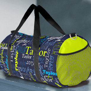 blue grey lime personalized name all over duffle bag