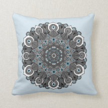 Blue Grey Mandala Pillow
