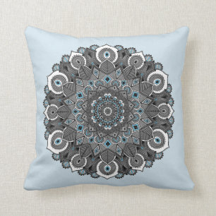 Blue Grey Mandala Pillow