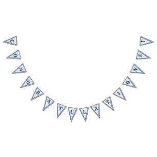 Blue & Grey Marble Monogramed Wedding Bunting Flags