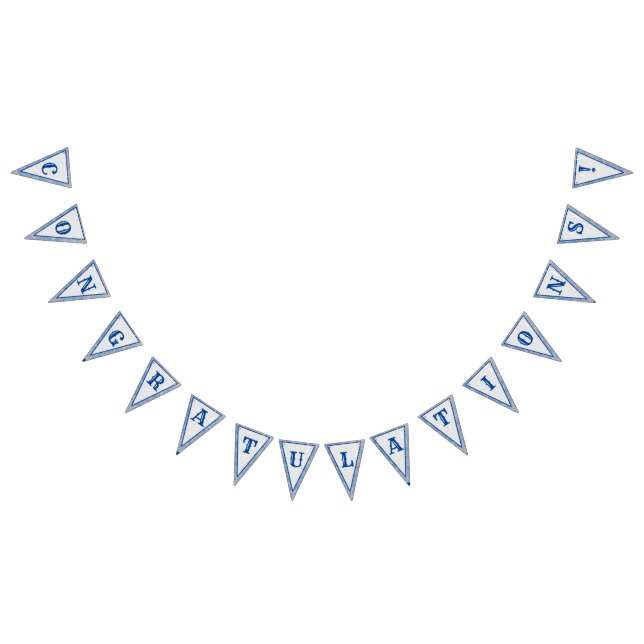 Blue & Grey Marble Monogramed Wedding Bunting Flags (All)