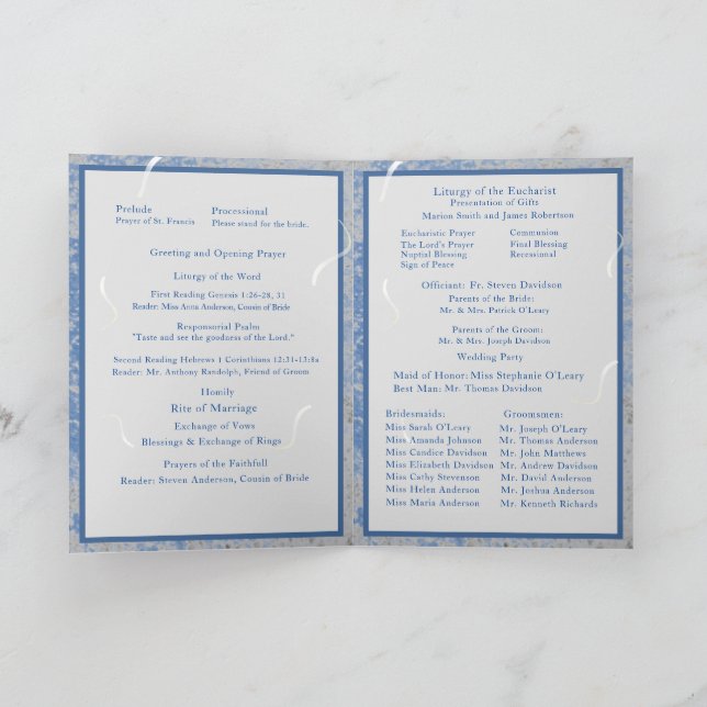 Blue & Grey Marble Nuptial Mass with Photo  Program (Inside)