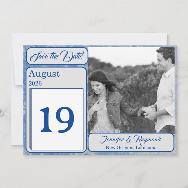 Blue & Grey Marble Save The Date (Front)