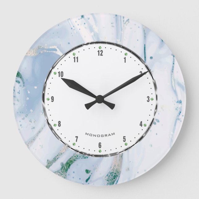 Blue-grey marble texture large clock (Front)
