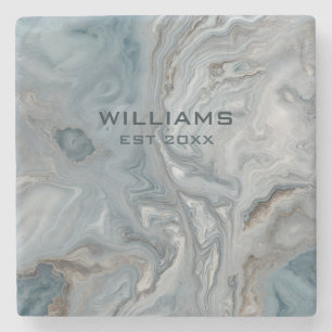 Blue Grey Marble Texture Personalized Stone Coaster