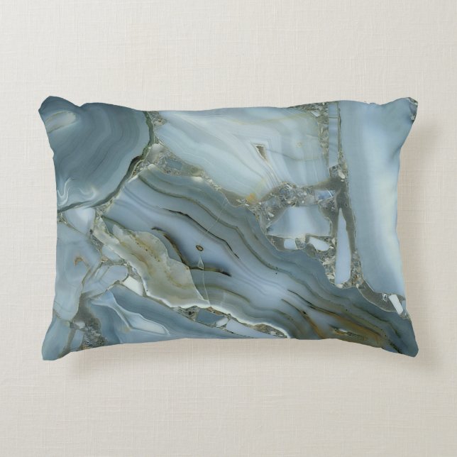 Blue Grey Marble with Gold Vein Accent Pillow (Front)