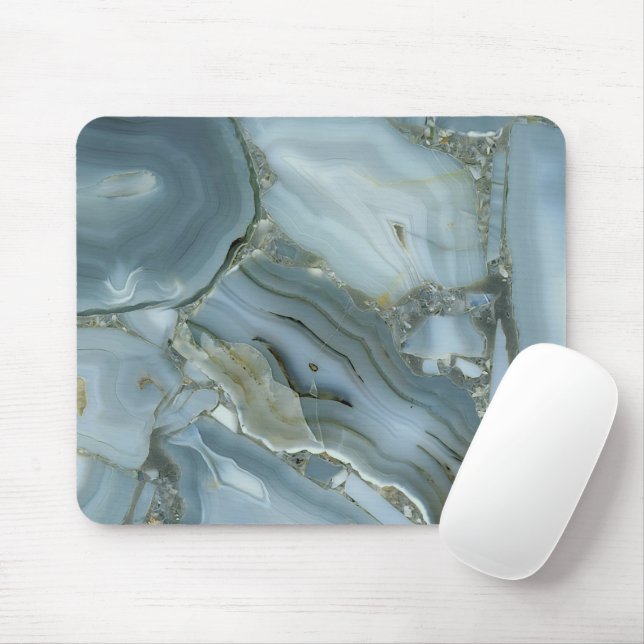 Blue Grey Marble with Gold Vein Drawstring Bag Mouse Pad (With Mouse)