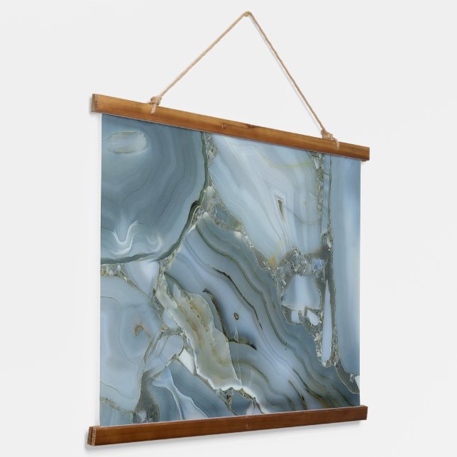 Blue Grey Marble with Gold Vein Hanging Tapestry (Angled)