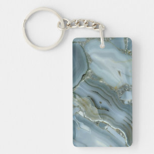 Blue Grey Marble with Gold Vein Keychain