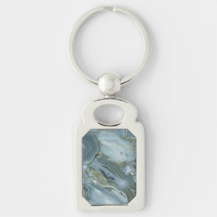 Blue Grey Marble with Gold Vein Keychain