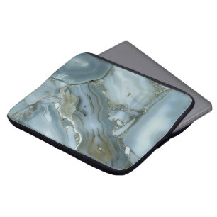 Blue Grey Marble with Gold Vein Laptop Sleeve