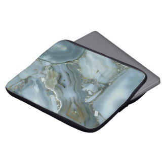 Blue Grey Marble with Gold Vein Laptop Sleeve