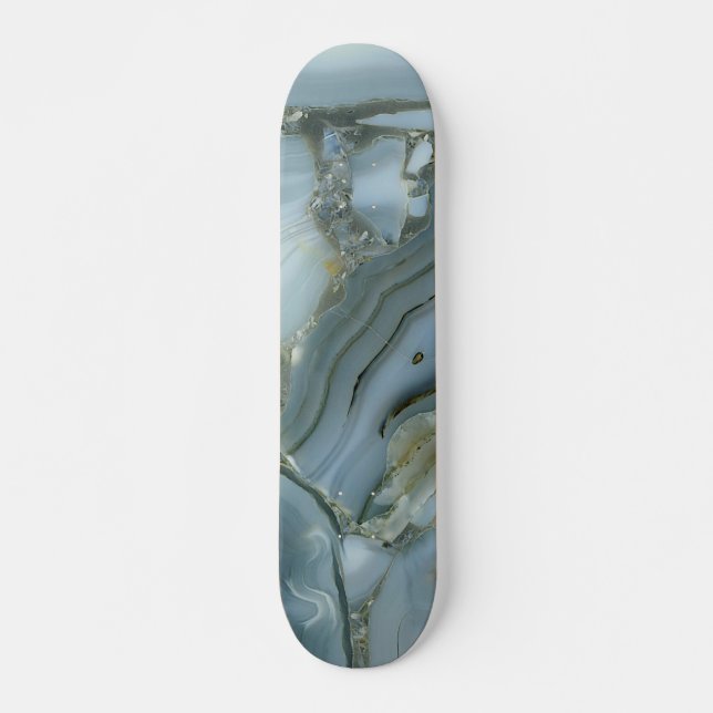 Blue Grey Marble with Gold Vein Skateboard (Front)