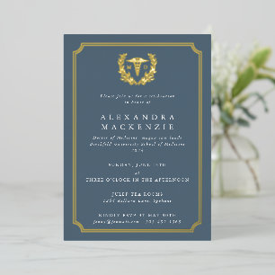 Blue-Grey MD Caduceus+Laurel Wreath Graduation