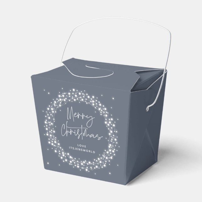 Blue-Grey Merry Christmas Sparkling Lights Favor Box (Front Side)