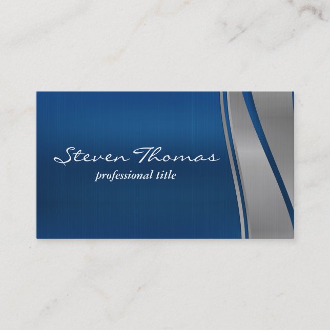 Blue Grey Metallic Background Business Card (Front)