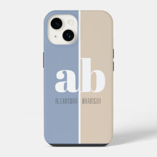 Blue & Grey Minimalist Monogram Name & Initials iPhone 14 Case