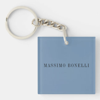 Blue Grey Minimalist Plain Legible Modern Keychain