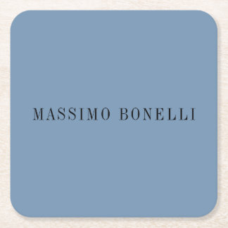 Blue Grey Minimalist Plain Legible Modern Square Paper Coaster