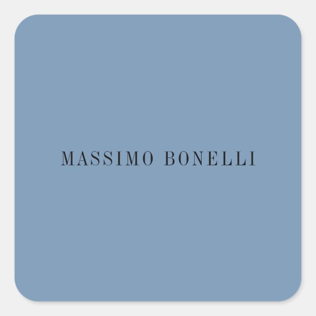 Blue Grey Minimalist Plain Legible Modern Square Sticker (Front)