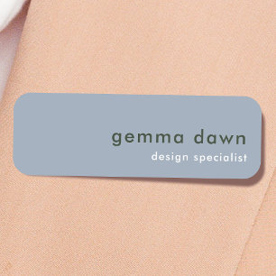 Blue Grey Modern Minimalist Simple Scandi Name Tag