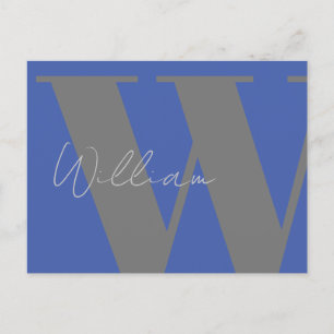 Blue Grey Monogram – custom Minimal event Style Postcard