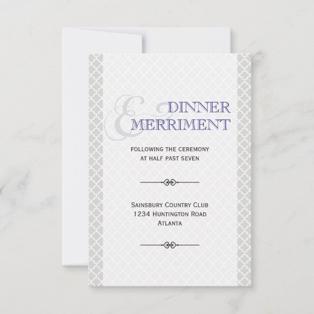 Blue grey Moroccan ampersand reception enclosure Invitation (Front)