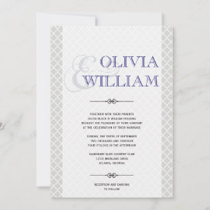 Blue grey Moroccan tile ampersand modern wedding Invitation