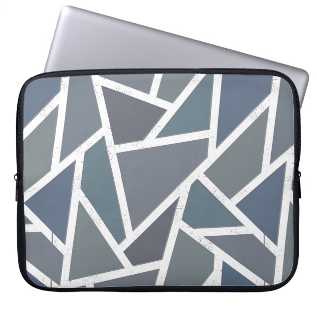 Blue-grey mosaic pattern laptop sleeve (Front)