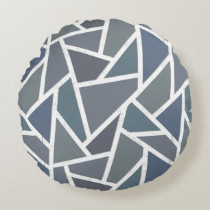 Blue-grey mosaic pattern round pillow